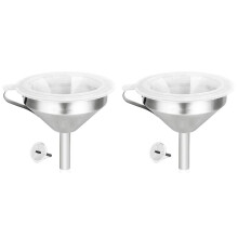 2 Set 5.9 Inch 304 Stainless Steel Kitchen Funnel with 200 Mesh Food Filter Strainer for Transferring Liquids, Oil