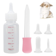 Small Pet Nurser Bottle 120ml Portable Feeding for Puppies Kittens Squirrels (White Pink)