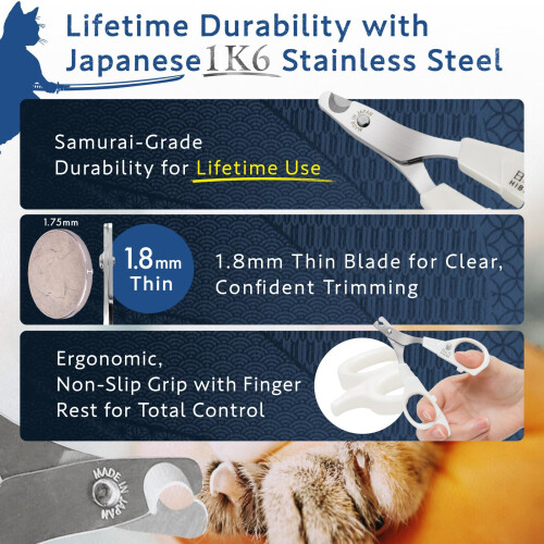 HIBINO Samurai Cat Nail Clippers, Precision Blade 2