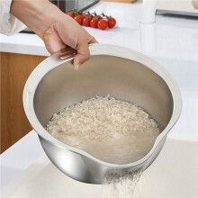 2X Rice Washer Strainer Bowl Stainless Steel Rice Washing Bowl Rice Colander Fruit and Vegetable Strainer Kitchen Tool A