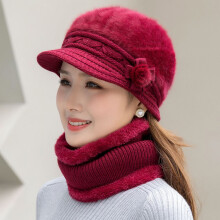 (Wine Red) Warm Plush Beret Hat with Neck Warmer