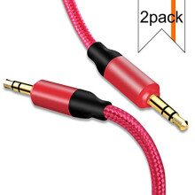 2 Pack 10FT Hot Pink 3.5mm Male to Male AUX Cable with Gold Plated Connectors for Universal Stereo Audio