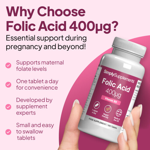 Folic Acid 400µg (Vitamin B9) | Supports Maternal Folate Status | Suitable 1