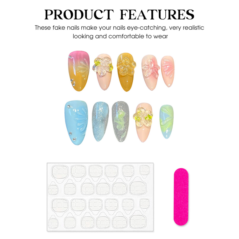 Reach-Tools (Xs) Glitter Almond Resin Nails, Easy Apply For Travel & Dating