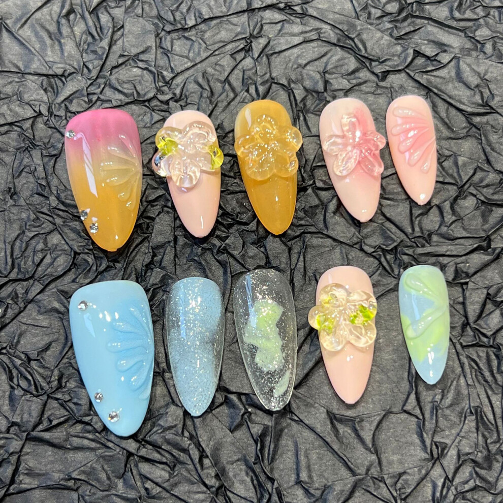 Roc-Electron (S) Glitter Almond Resin Nails, Easy Apply For Travel & Dating
