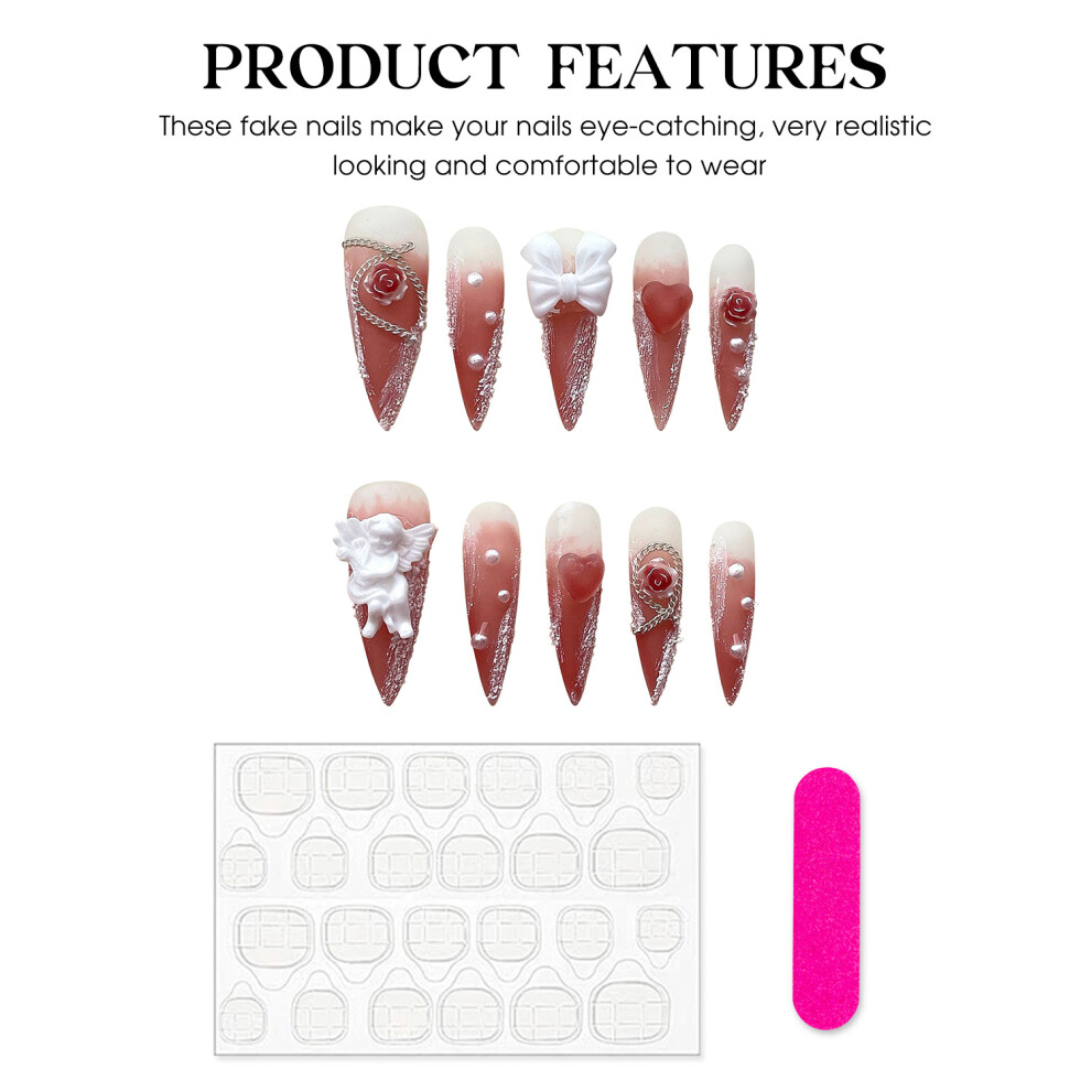 Roc-Electron (M) Glitter Pink False Nails, Odorless & Comfortable