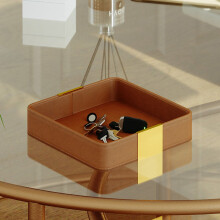 3X Plateau de Rangement de Bureau en Cuir Plateau de Rangement Carré pour Clés Tiroir en Cuir de Bijoux Européens
