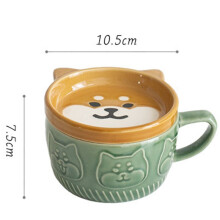 4X Japoński Śliczny Kubek Kreatywny Ceramiczny Shiba Inu Panda Filiżanka Kawy z Pokrywką Domowa Para Mleko Kubek Śniadaniowy Kubek Wody (Zielony)