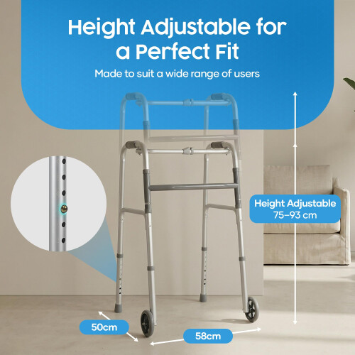 Eazy Folding Walking Frame with Wheels, Lightweight Adjustable Walker for Elderly and Disabled, Compact Folding Mobility Aid, 2-Wheel Zimmer Frame 1