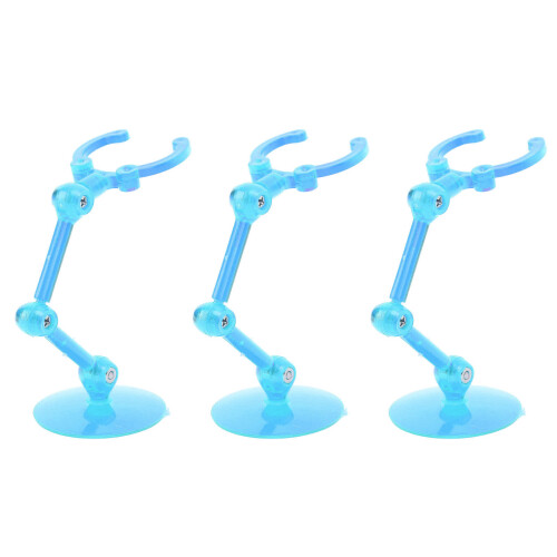 Mini Plastic Action Figure Stand Support Clamp Base 4cm Transparent Blue