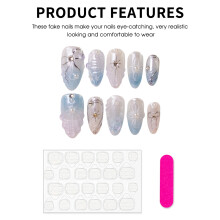 (L, NBL-SG-06) Icy Blue Press-On Nails with Pearl Decor, Multi-Size