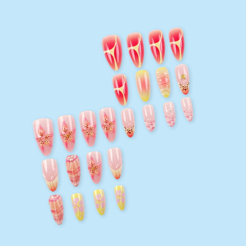 Roc-Electron Pink 24Pcs Summer Ocean Fake Nails - Gradient
