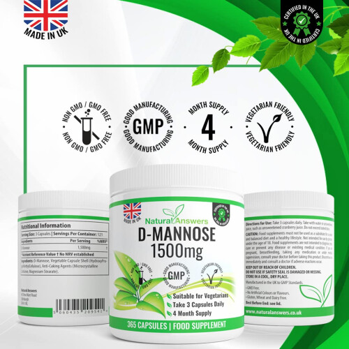 D|Mannose | 365 Capsules | Max Strength 1500mg per Serving | Precision 2