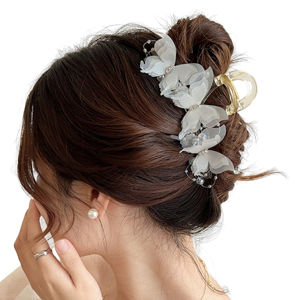Roc-Electron White (White) Butterfly Hair Claw Clip, Large Ponytail Holder