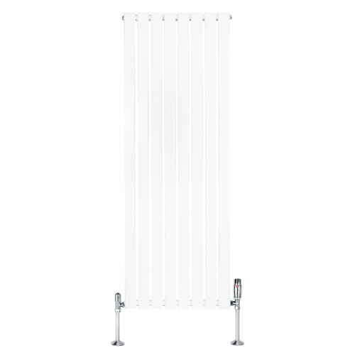 (White, 1600mm x 560mm) Flat Single Column Radiator Modern Designer Panel with Valves 1