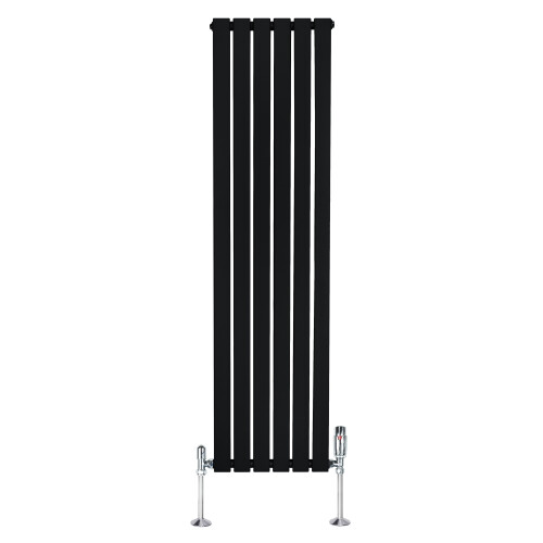 (Black, 1600mm x 420mm) Flat Single Column Radiator Modern Designer Panel with Valves 1