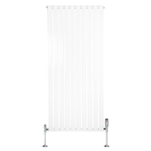 (White, 1600mm x 700mm) Flat Single Column Radiator Modern Designer Panel with Valves 1