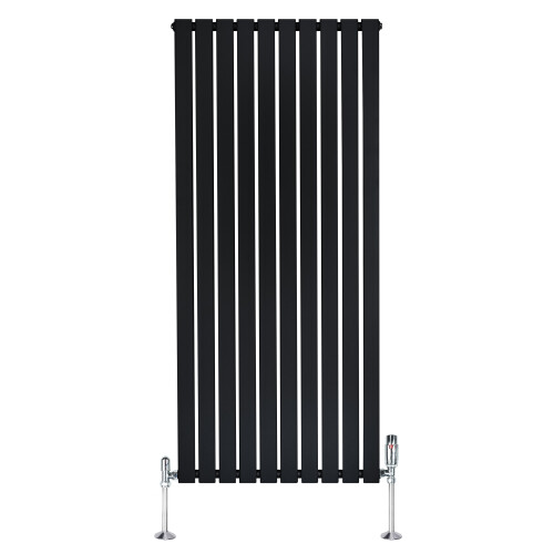 (Black, 1600mm x 700mm) Flat Single Column Radiator Modern Designer Panel with Valves 1