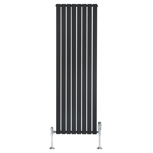 (Black, 1800mm x 560mm) Flat Single Column Radiator Modern Designer Panel with Valves 1