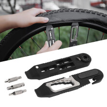 Schwarzes Nylon Fahrradreifen-Abzieher-Set mit Ratsche, Speichenhaken und Schraubenschlüssel