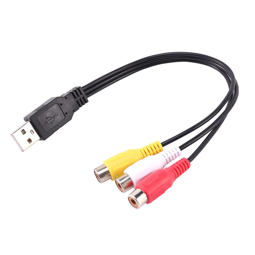 Usb To Rca Cable 25Cm Usb Male To 3 Rca Female Adapter Audio Video Converter For Hdtv Tv, Black 9092120244847