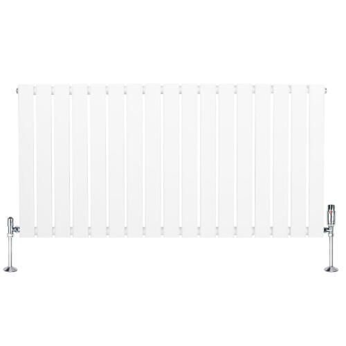 (White, 600mm x 1190mm) Flat Single Column Radiator Modern Designer Panel with Valves 1