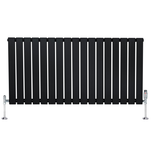 (Black, 600mm x 1190mm) Flat Single Column Radiator Modern Designer Panel with Valves 1