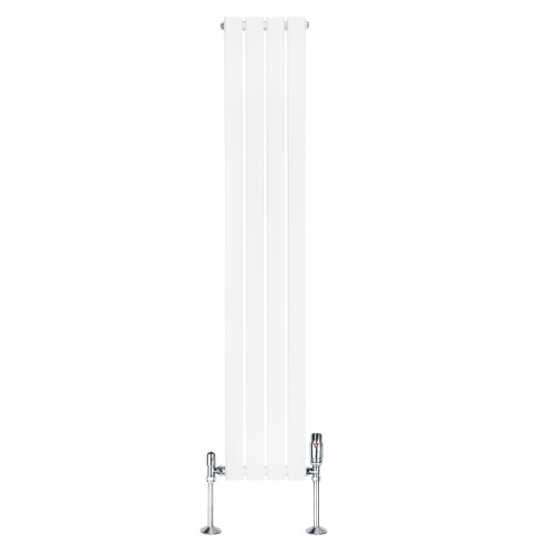 (White, 1600mm x 280mm) Flat Single Column Radiator Modern Designer Panel with Valves 1