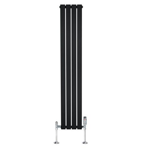 (Black, 1600mm x 280mm) Flat Single Column Radiator Modern Designer Panel with Valves 1