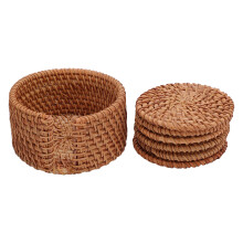 Boho Rattan Coasters Set of 6 with Holder