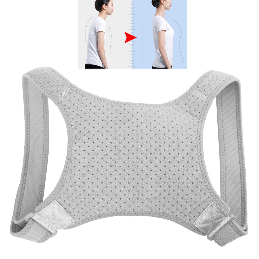 Gray Adjustable Back Posture Corrector Breathable Shoulder Support Brace