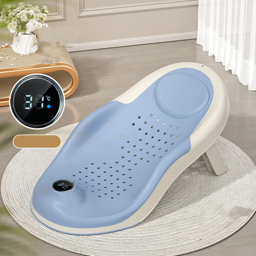Foldable Baby Bath Support with Thermometer, 53x27.5cm, Blue