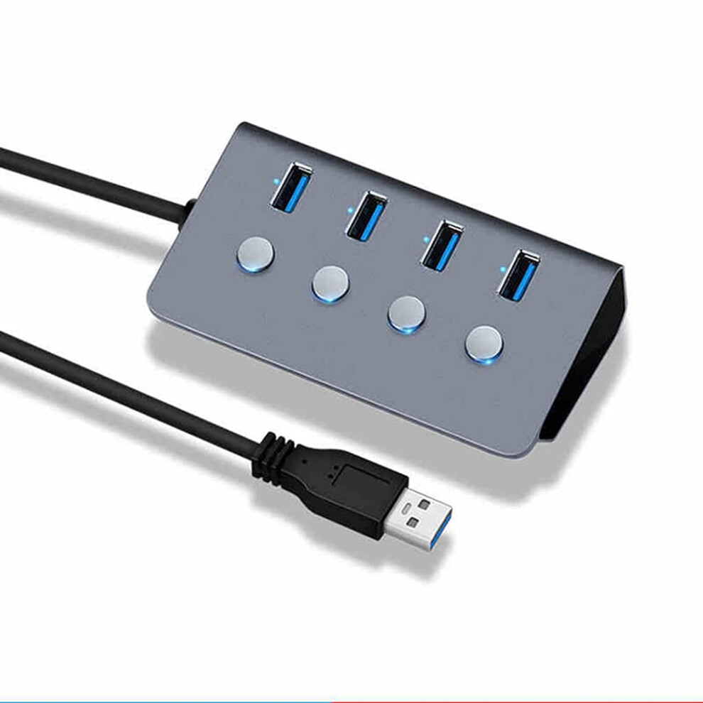 4 Port Powered Usb 3.0 Hub Aluminum Alloy Speed Data Transfer With Individual Switches For Laptop Desktop 9330225072607