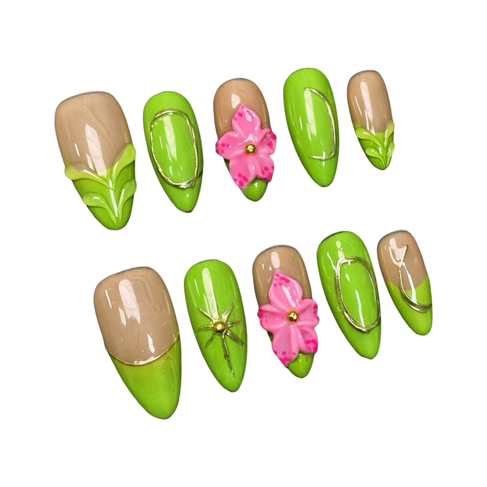 Reach-Tools Green (Xs) 10Pcs Glossy Nude& Press On Nails Reusable