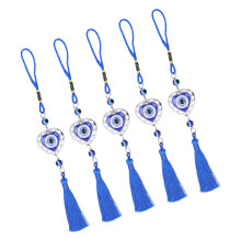 Blue Evil Eye Pendant Set of 5 with Tassels Lucky Charm for Home & Car 75mm