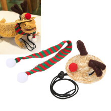 Bearded Dragon Reptile Santa Hat & Scarf Set – Adjustable Straw Elk Hat, Green, L