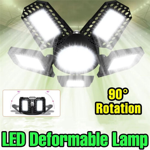 LED Garage Light, Deformable LED Garage Ceiling Lights with 5 Adjustable Panels, E27 LED Shop Lights 3000LM 30W 1