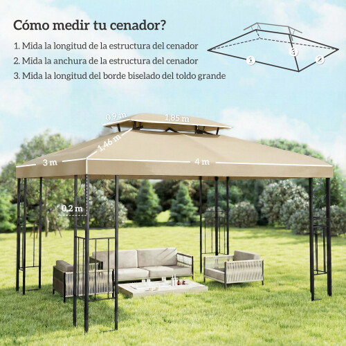 Outsunny Techo de Repuesto Beige 400 x 300 cm 2