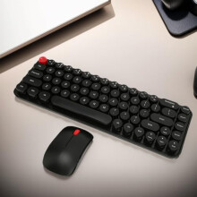 Wireless Keyboard and Mouse, Retro Typewriter Keyboard, Silent Click Mouse, for PC Laptop, Black