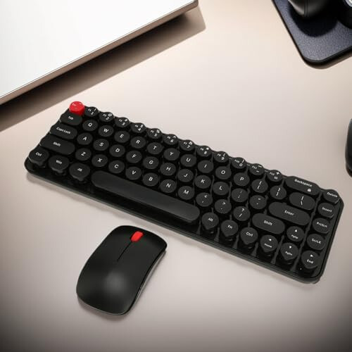 Wireless Keyboard and Mouse, Retro Typewriter Keyboard, Silent Click Mouse, for PC Laptop, Black