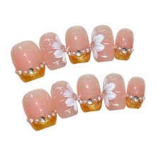 (L) French Tip Blush Resin Nails, Pressure-Free Design