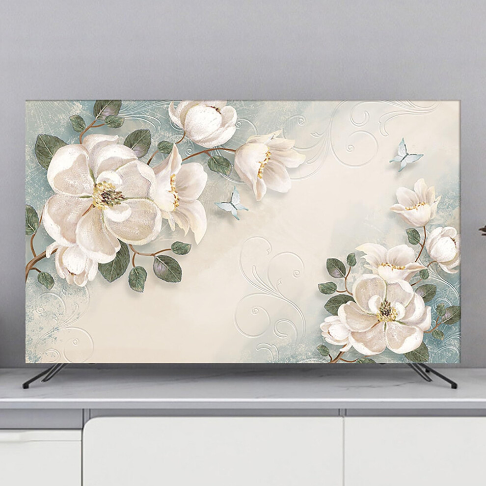 Floral Tv Dust Cover 55 Inch, Dustproof Decorative Screen Protector For Flat And Curved Tvs, Allseason Universal Fit 9092120246049