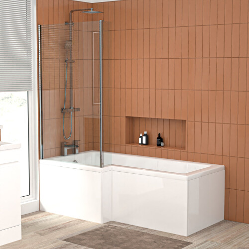 NES Home L-Shaped Left Hand Bath Set, Panel, Bath Screen, CC Toilet, 600mm Freestanding Vanity 2