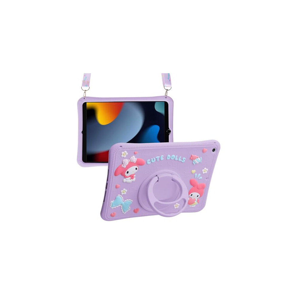 Shockproof Case For Ipad 10.2 Kids Girls, 9Th Generation Silicone Cover With 360 Kickstand And Strap (Purple) Purple 9330225073239