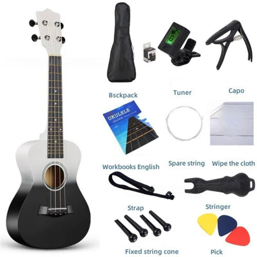 Violão de Madeira de Dois Tons de 23 Polegadas,  Violão Ukulele de Quatro Cordas para Iniciantes, Violão de Madeira com Gradiente de Duas 1