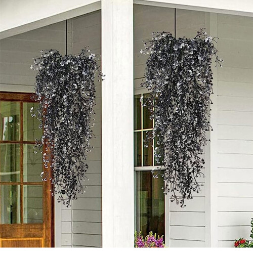 Artificial Ferns Plastic Willow Vine Hanging Plant For-Pink 2