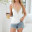 Women's Eyelet Double Strap Cami Top Stretchy-Blue L 5