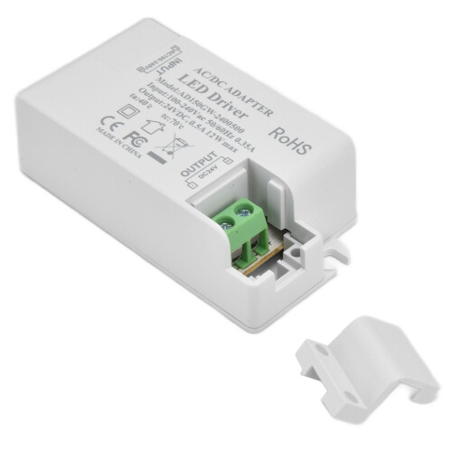 12W 24V Low Voltage LED Driver, Compact ABS, 76x38x23mm