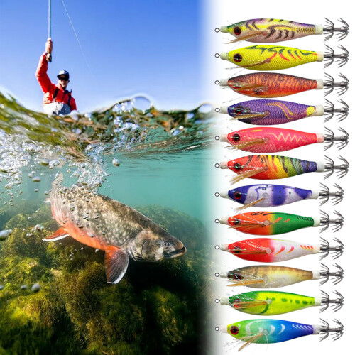 12PCS Realistic Plastic Squid Fishing Lures With Hook Glowing 1