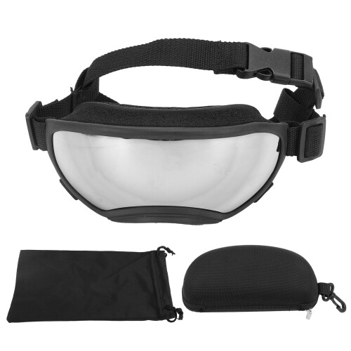 Dog Sunglasses Windproof UV Guard Black Frame Silver Lens Adjustable Strap 1